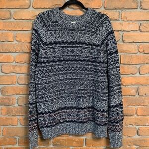 Haggar Fair Isle Sweater Mens Large Black White Knit Crew Neck‎ Pullover Pattern